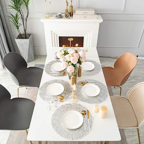 Miniatura 2 de Juego de 6 manteles individuales redondos de lentejuelas para mesa de comedor, manteles individuales dorados, manteles individuales lavables con