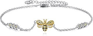 Bee Anklet for Women Sterling Silver Honeycomb Bee Anklet Bracelet Jewelry Gifts