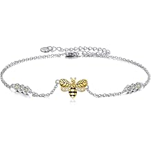 YAFEINI Bee Anklet for Women Sterling Silver Honeycomb Bee Anklet Bracelet Jewelry Gifts
