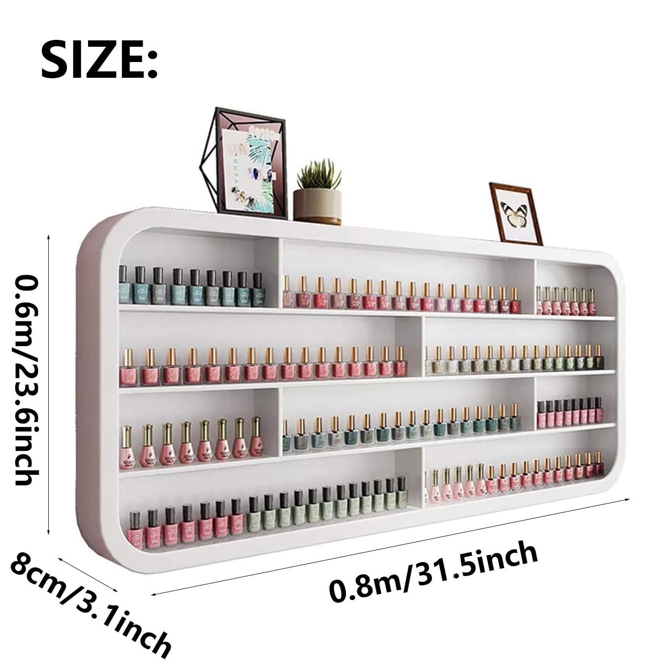 Organizzatore per Oli Essenziali E Smalti, Porta Smalti da Parete, Espositore per Cosmetici Aperto, per Spa E Centri Estetici,0.8m