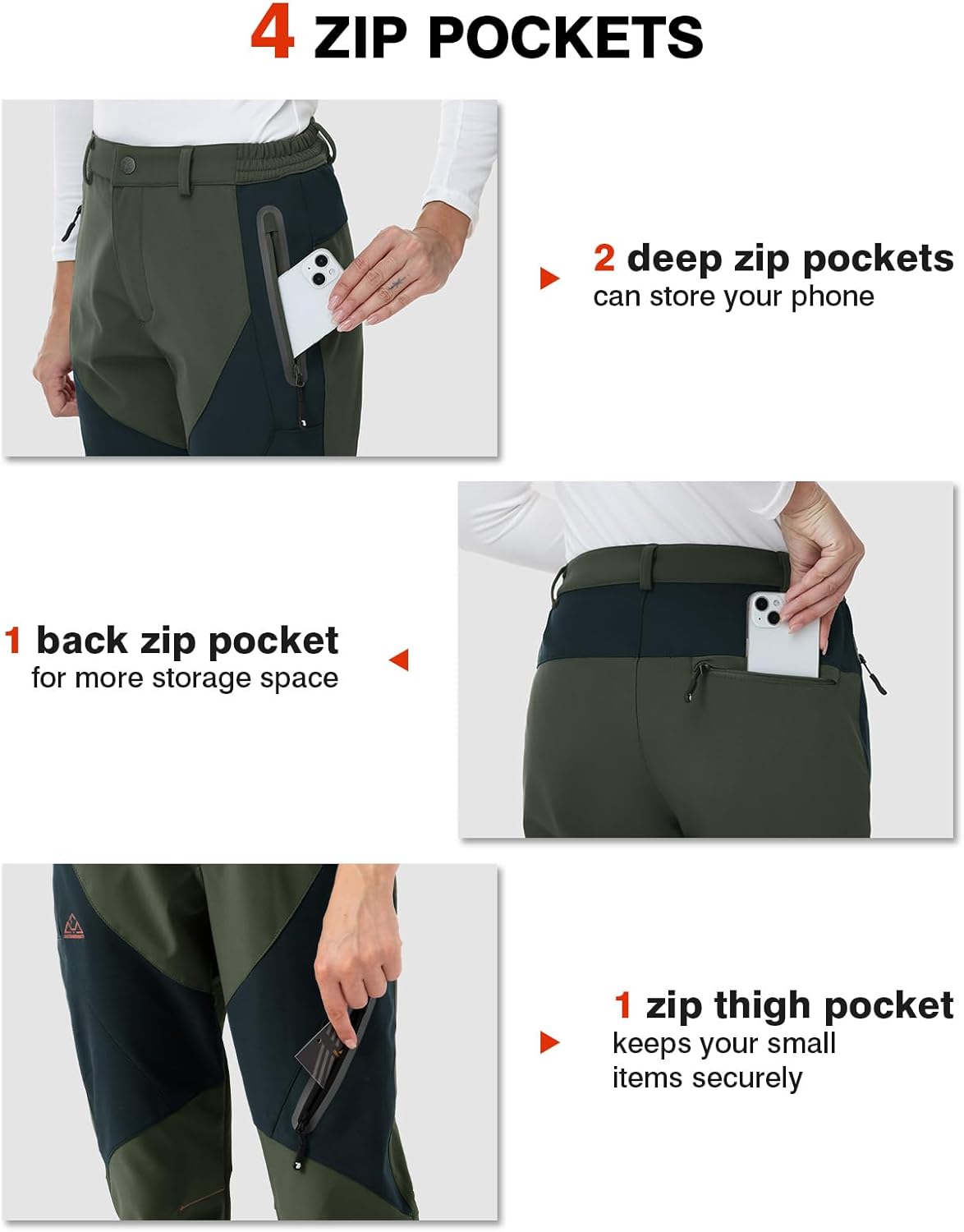 TBMPOY Women's Fleece Lined Ski Snow Pants Waterproof Winter Cargo Hiking Warm Thermal Softshell Insulated Outdoor Pant - Image 6