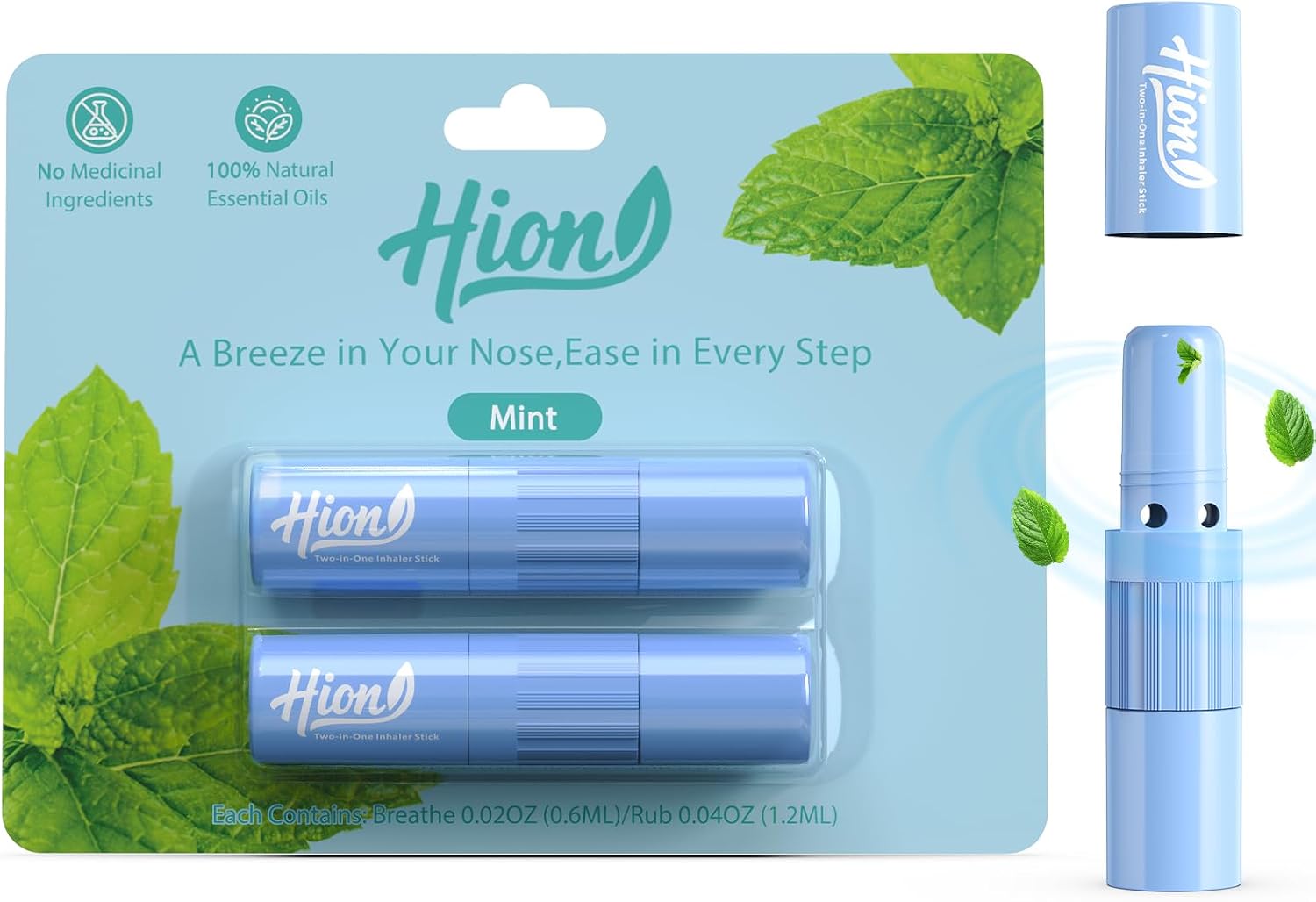 Hion Nausea Relief Inhaler Natural Essential Oil,Dual-Use for Motion Sickness,Morning Sickness,Sea Sickness and Stress with Fast-Acting Relief,Herb,1 Pcs