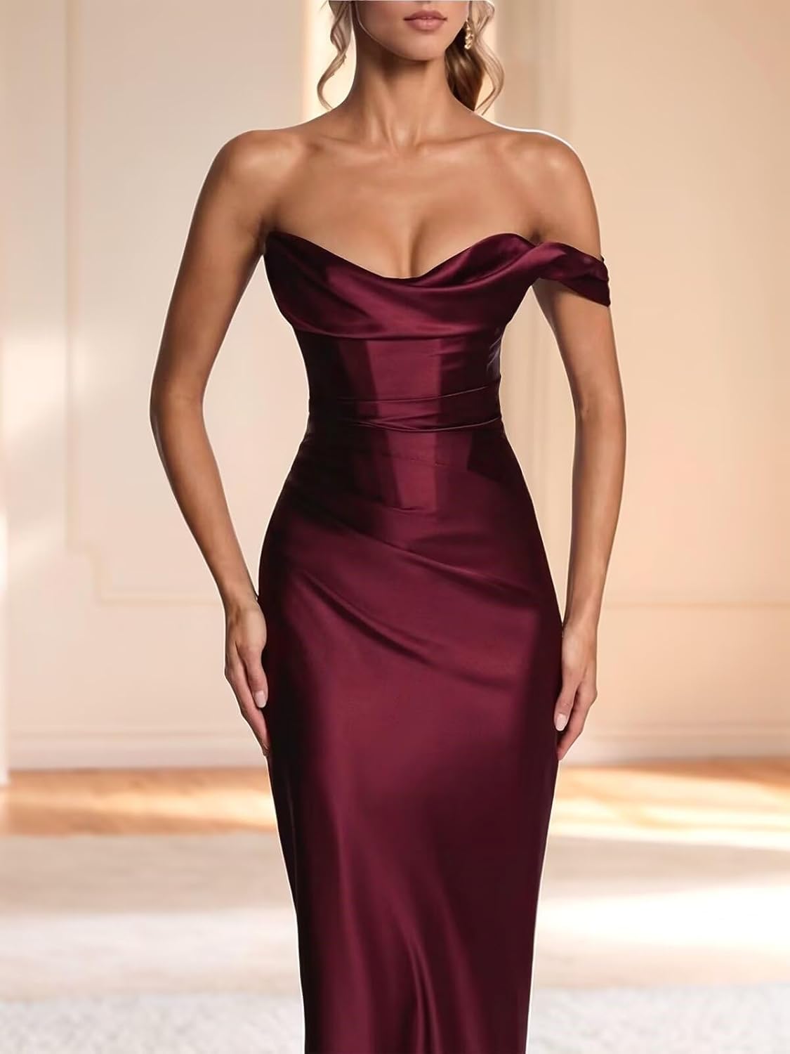 Prom Dress Long for Women Satin One Shoulder Bodycon Formal Evening Party Gowns