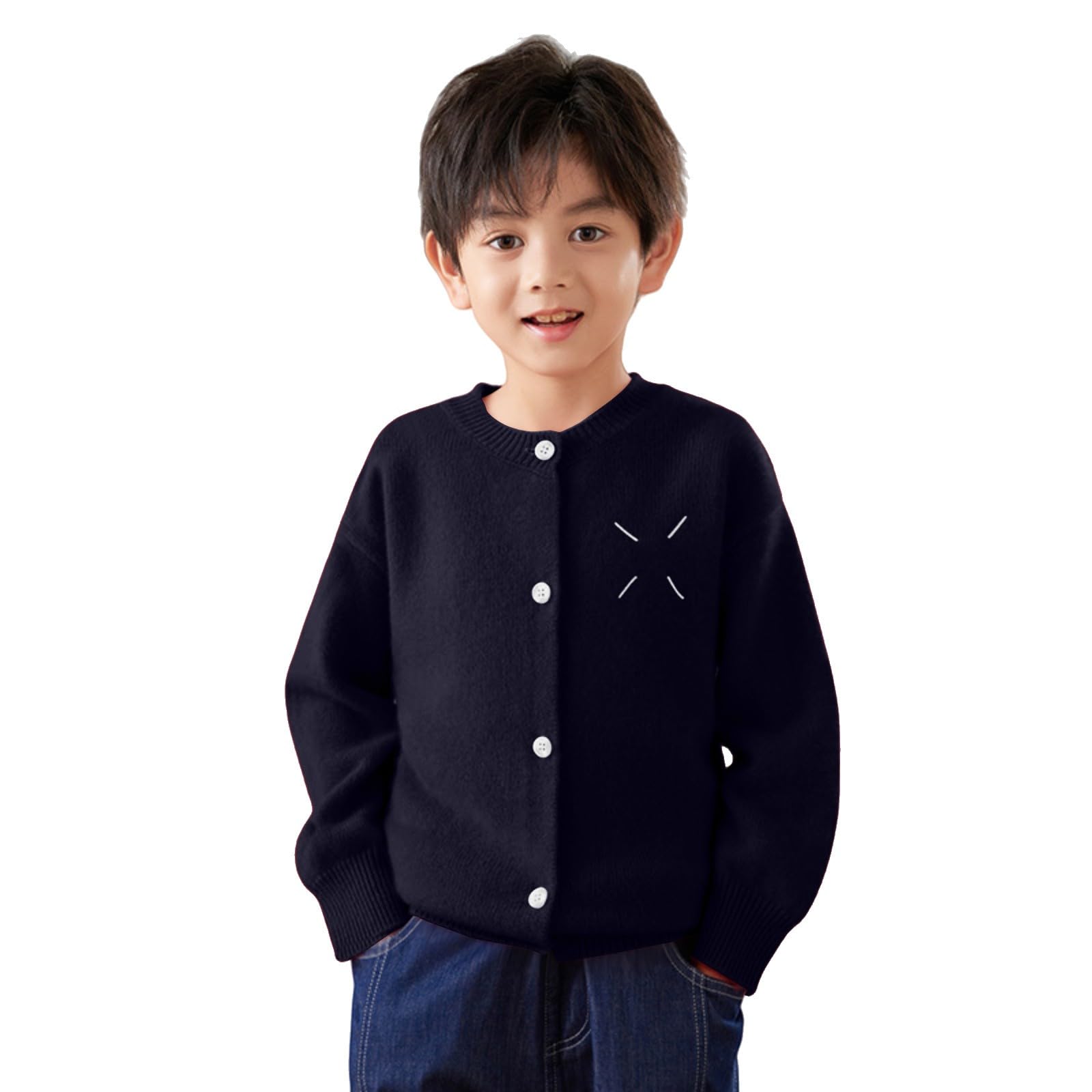 Strickjacke Mädchen Jungen Knopfleiste Cardigan Kinder Langarm Einfarbig Strickpullover Lässiges Schule Pullover Strick Sweatjacke Fall Winter Schuluniform Warme Dicke Übergangsjacke