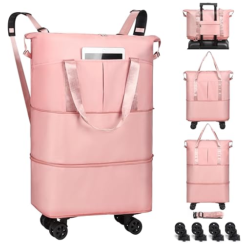 Pink Rolling Foldable Expandable Duffle Bag