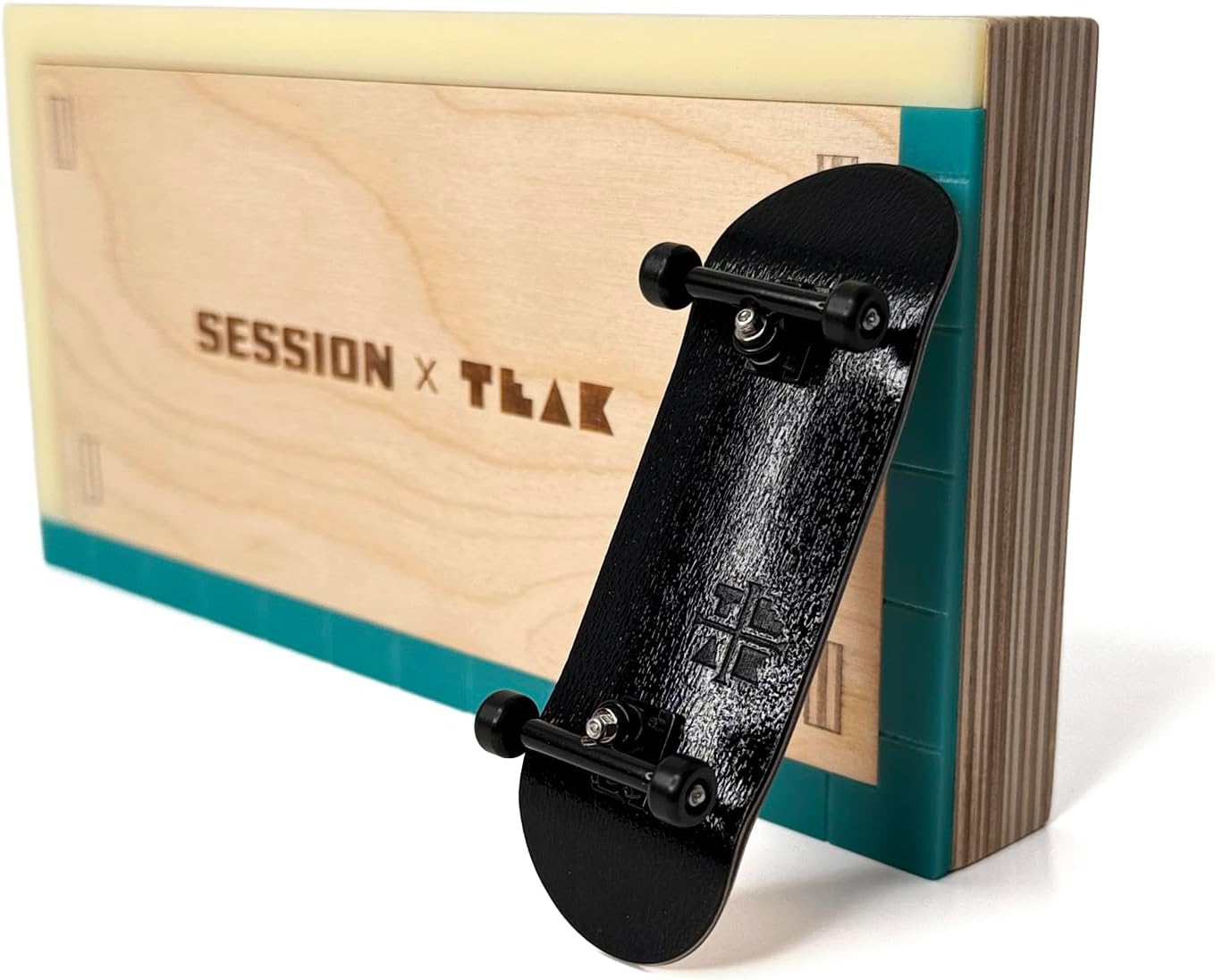 Teak Tuning x Session Fingerboard Manual Pad with Matte Acrylic Coping – 12.75" Long, 7.875" Wide, 6" Tall – Baltic Birch Wood Fingerboard Obstacle - Box for Manuals, Grinds & Slides