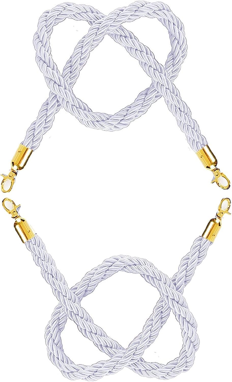 Cuerda de Barrera Paquete de 2 Cuerda de Barrera de Nailon Blanco con Clips chapados en Oro, Cuerdas de puntal retorcidas for Restaurantes/Hotel(150cm/4.9ft)