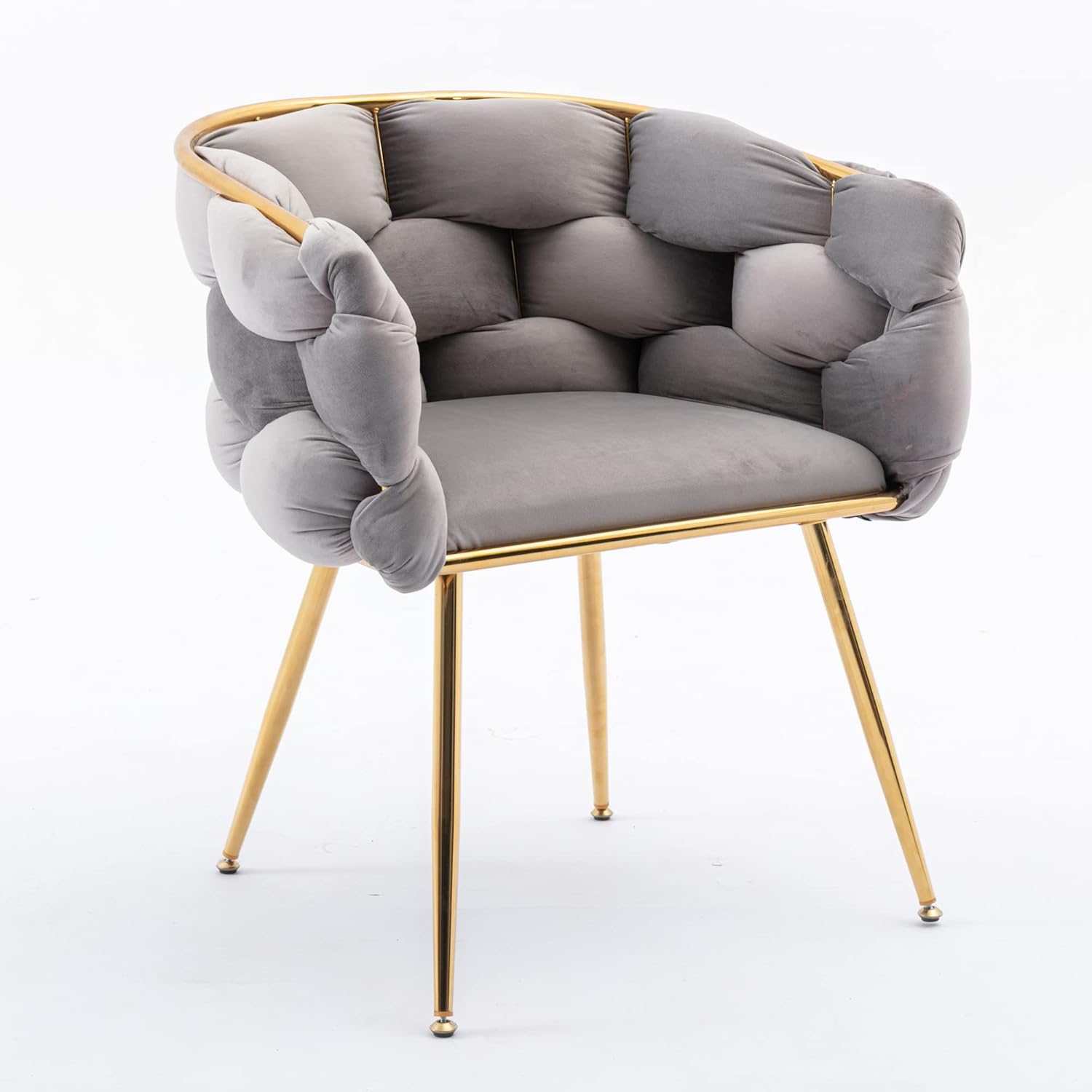 Luxury Couch Accent Chair Modern Comfy Velvet Upholstered Barrel Chairs Metal Chair Foot Soft Lining Single Vanity Sofa Armchair for Living Room Waiting Room Office Gray One Size