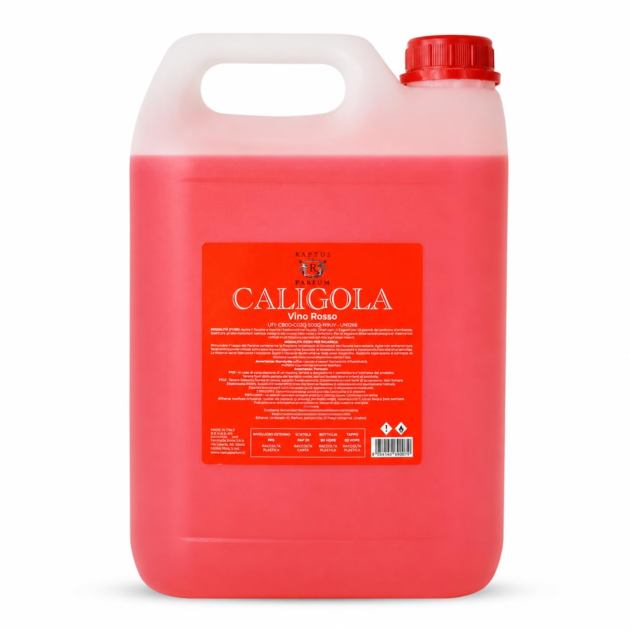 RAPTUS Caligola Ricarica 5 Litri – Essenza al Vino Rosso per Profumatori | Formato Professionale con Bastoncini Inclusi – Profumatore Casa e Ufficio