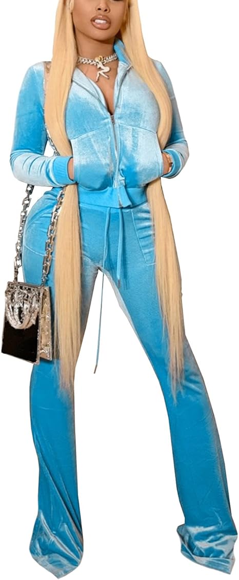 Velvet 2 Piece Set for Women Cute Hoodied Crop Top Short Outfit Velour Long Sleeve Zip Up Matching Suit