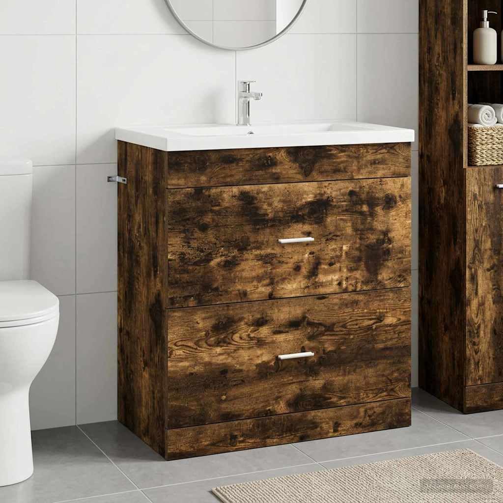 Mueble bajo fregadero de madera, ingeniería Chene Fume | Almacenamiento de cajones, uso interior, fácil montaje, diseño minimalista