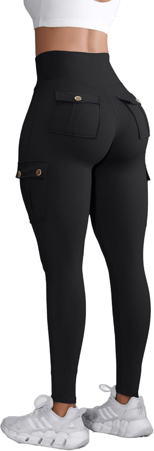 Cargo Leggings with Pockets for Women High Waist Butt Lifting Leggings Tummy Control Yoga Pants - Image 5