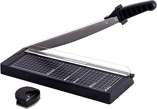 Paper Trimmer-12” 8 to 12 Sheet Capacity, Paper Cutter Guillotine with Safety Blade Lock Heavy Duty Plastic Base Paper Cutting Board for Home, Office,School-Black