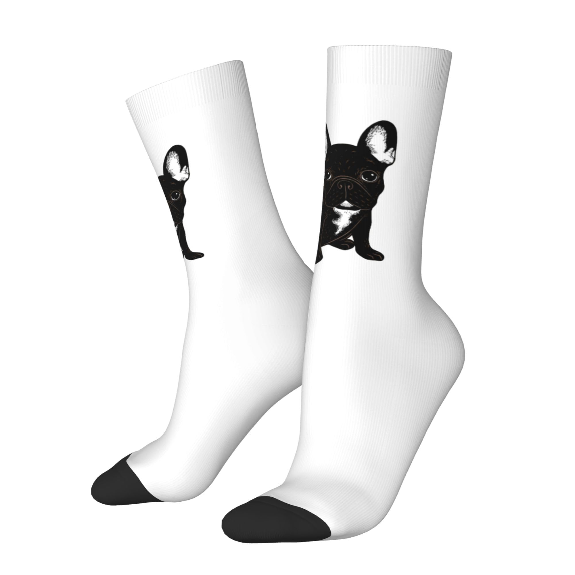 Oudrspo Unisex White Funny Socks Novelty Socks French Bulldog Funky Socks Casual Dress Socks