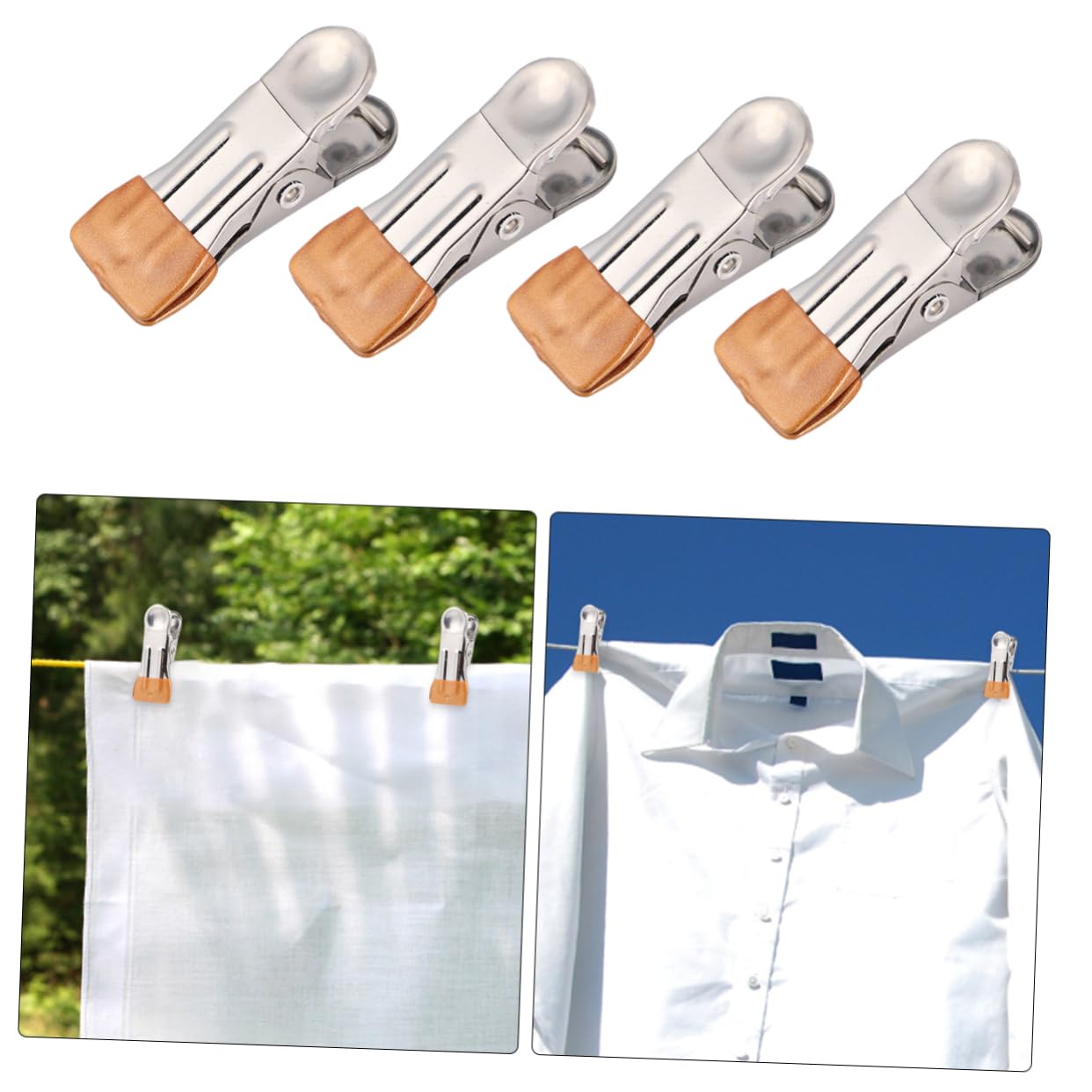 Wäscheklammern aus Edelstahl, 1 Set 20 Stücke Dip Anti Slip Edelstahl wäscheklammer Metall peg Clips Socke Trocknen Clip Wäsche(Golden)