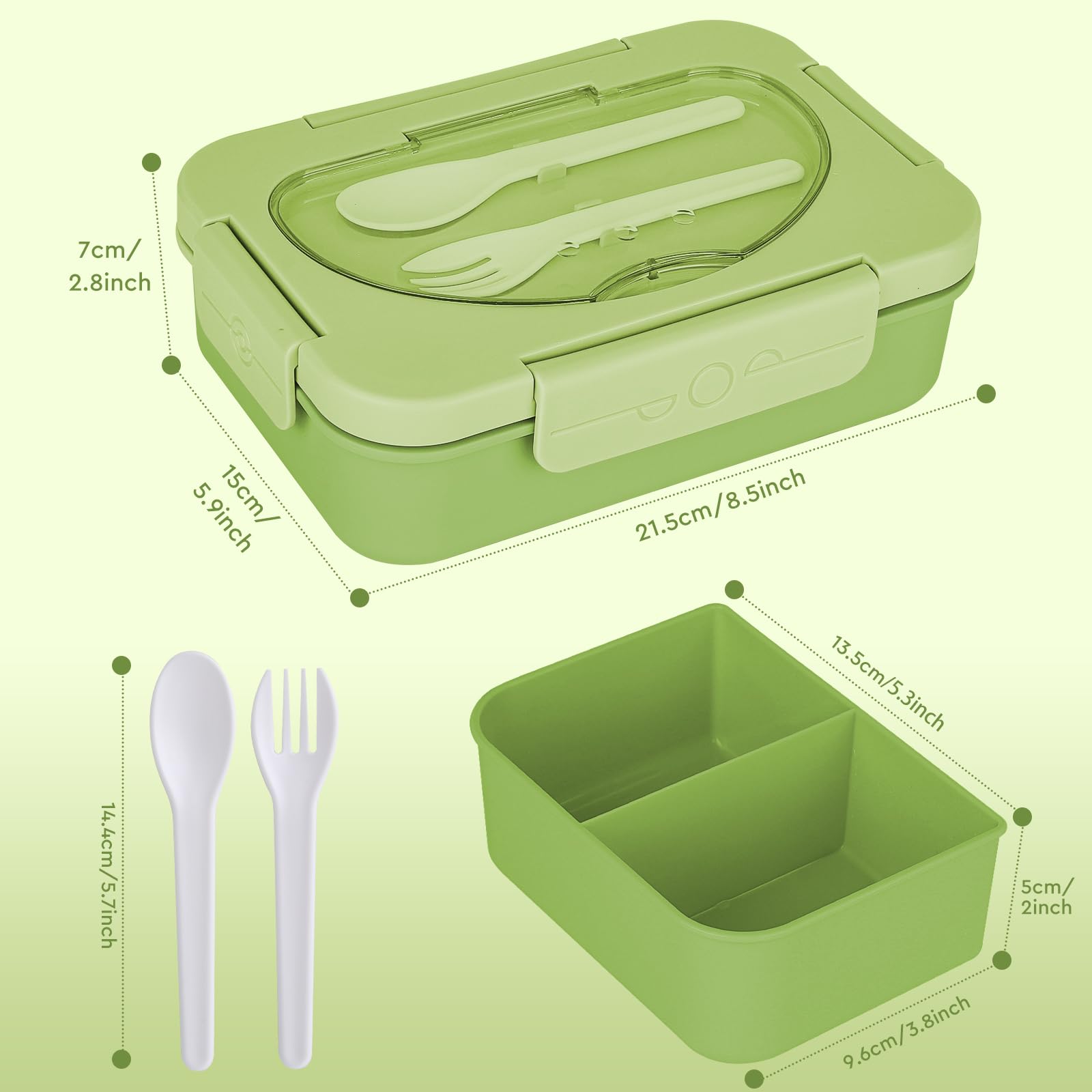 Lunbxx Bento Box Adult Lunch Box,Lunch Containers for Adults Kids,5-Compartment Bento Box for Kids Snack Boxes with Cutlery (Green)