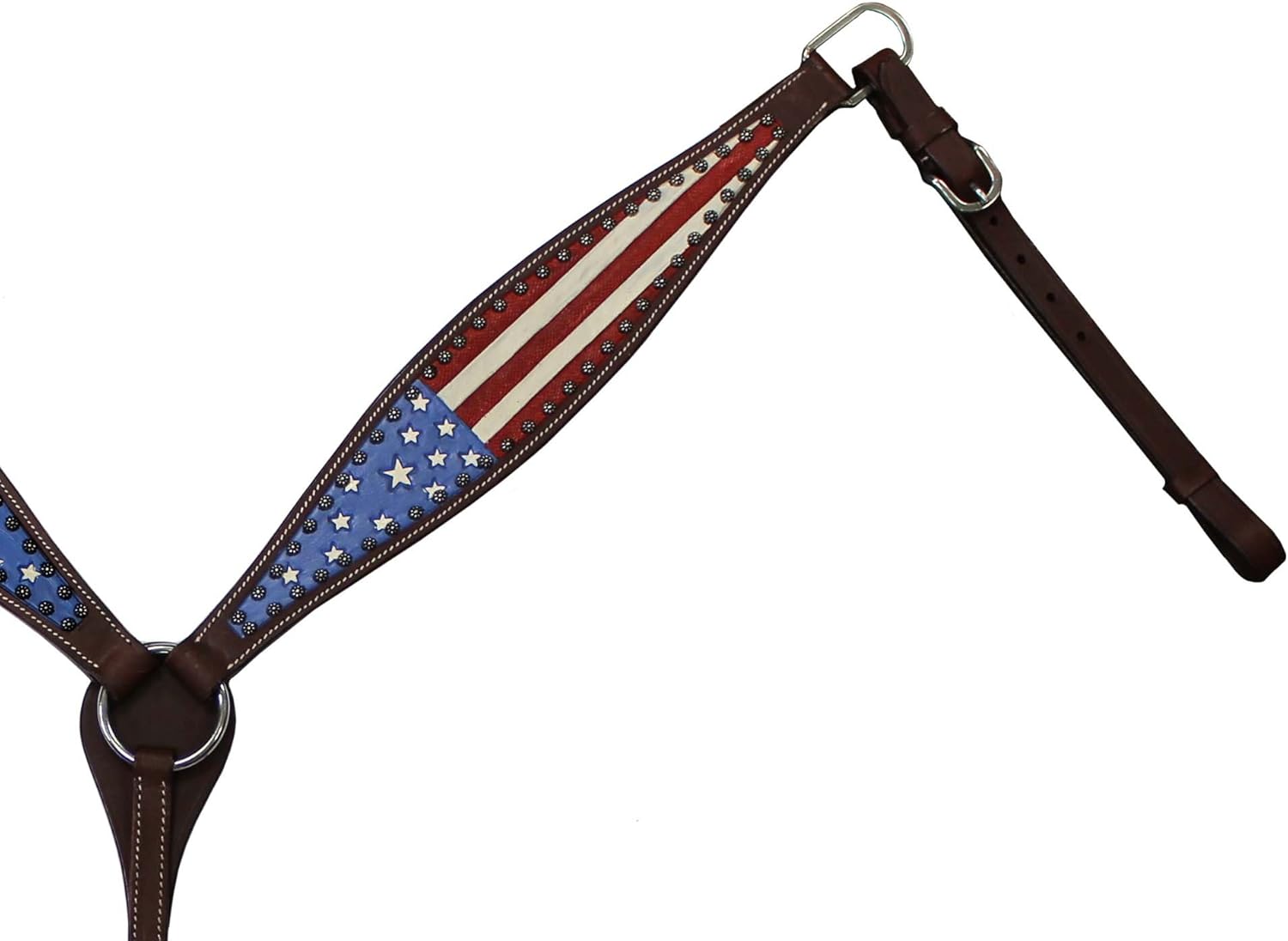 Tahoe Tack Patriotic American Flag Drum Dyed Leather Western Breast Collar(Full Horse Size)