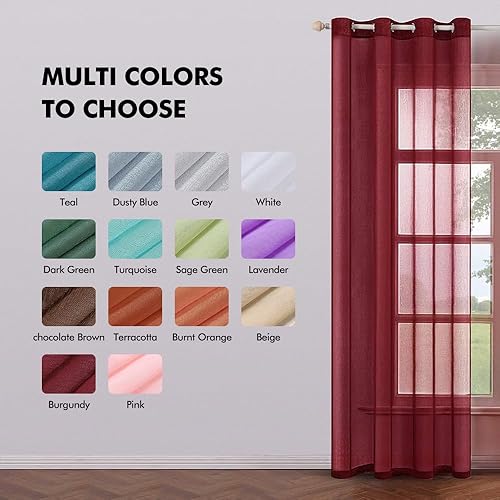Miniatura 2 de MIULEE - Cortinas transparentes para ventana (2 paneles). Cortinas elegantes., Poliéster & Mezcla de poliéster, Rojo