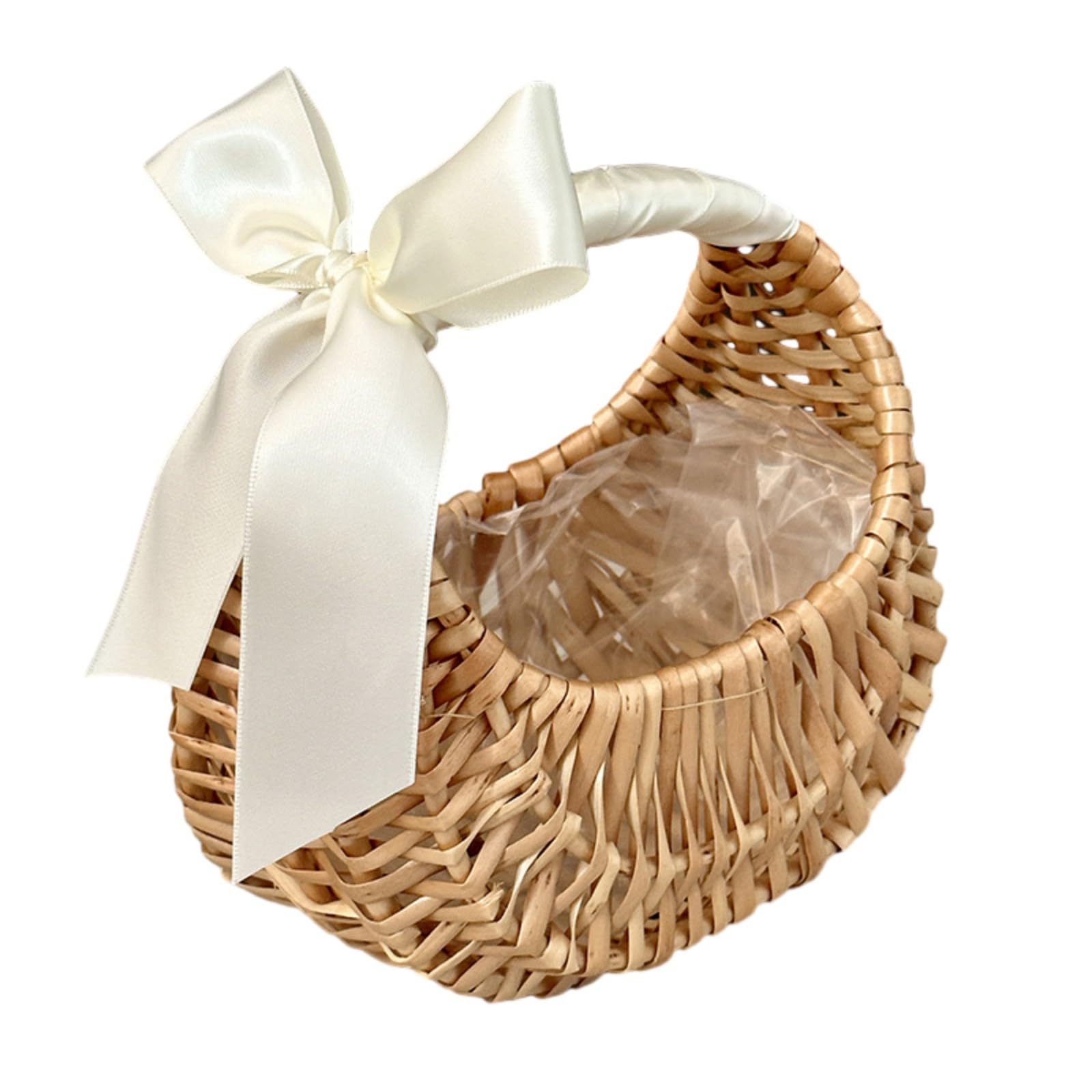 Blaward Girls Natural(With Ribbon) Flower Basket, Small Wicker Baskets With Handle And Liner, Decorative Easter Storage Baskets For Wedding, Picnic (Natural(With Ribbon))