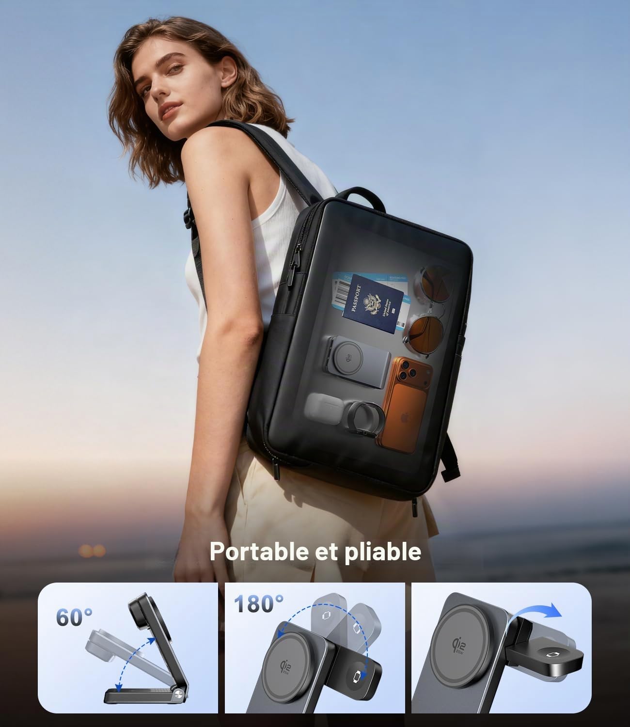 Station de Charge Magnétique 25W, Chargeur à Induction 3 en 1 Qi2.2, Chargeur sans Fil avec MagSafe pour iPhone 17, Apple Watch, AirPods (avec Adaptateur 45W)