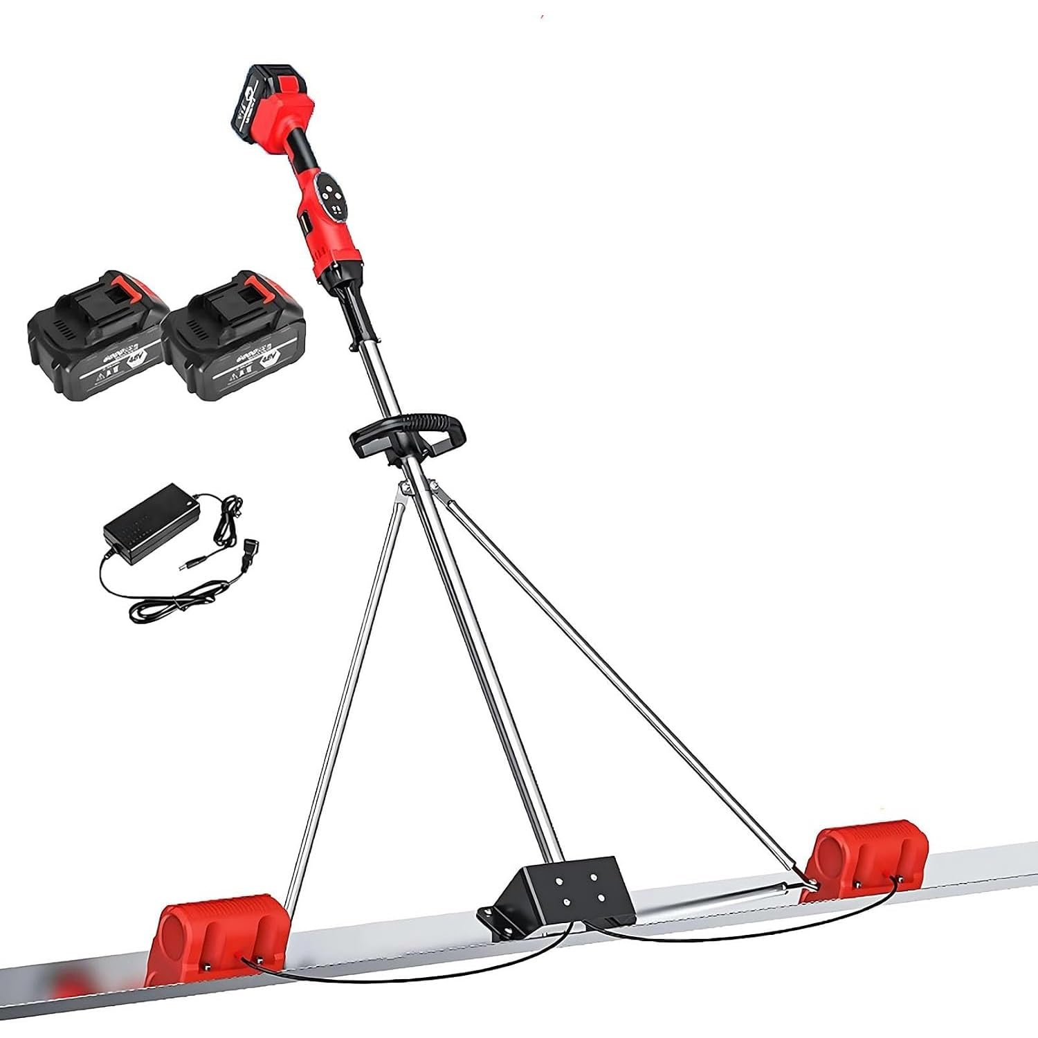 Senodon 2 Batteries Lithium Battery Concret Trowel, Cordless Cement Screed, With 1.5/1.8/2M Stainless Steel Board, 9-Speed Adjustment, 7500Mah Battery, Ergonomic Handle