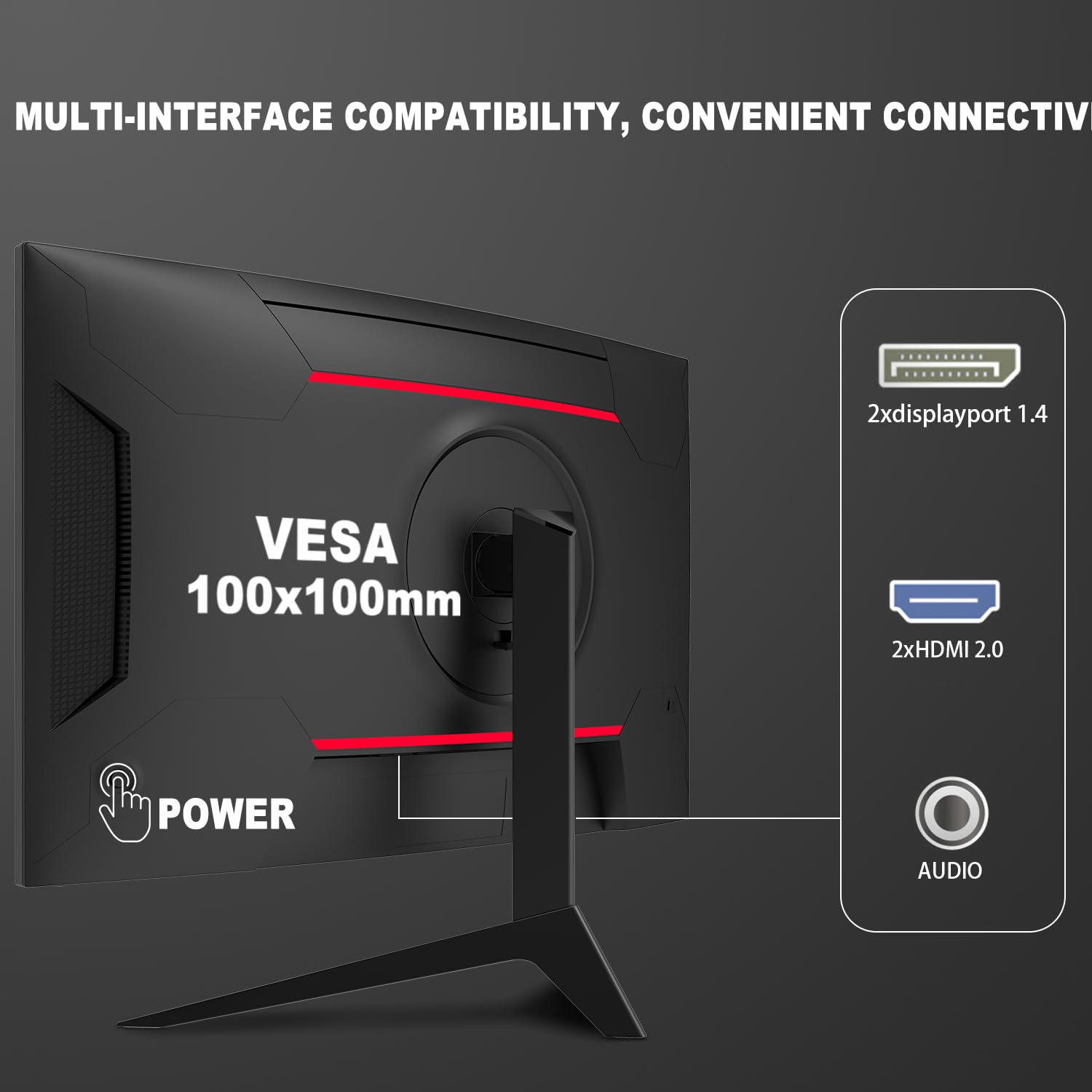 LC-POWER 27-calowy monitor komputerowy dla graczy, 165 Hz 1 Ms 1500R monitor gier z panelem FHD 1920 x 1080 VA Kompatybilny z AMD FreeSync™, NVIDIA G-Sync, VESA