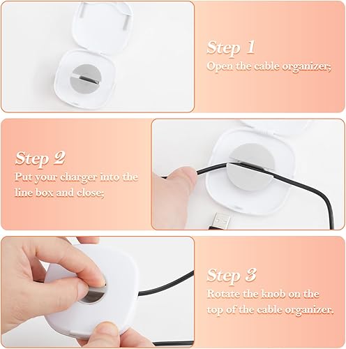 Miniatura 4 de Organizador de cables de carga de 6 piezas, enrollador de cables portátil de 2 formas, organizador de cables de viaje retráctil, caja para envolver