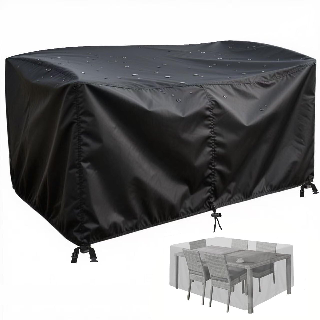 PVPQPR Waterproof Garden Furniture Covers 500d Heavy Duty Black Fabric Patio Furniture Cover,Garden Table Covers Waterproof Rectangular,Buckles and Drawstring 95x95x85cm(LxWxH)