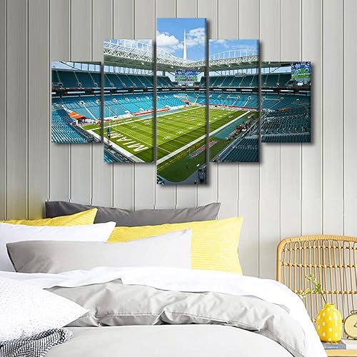 Vista 210 de Cuadros de estadios deportivos de fútbol americano de Minnesota, cuadros de vikingos, 5 paneles, lienzo para pared, arte de pared del estadio
