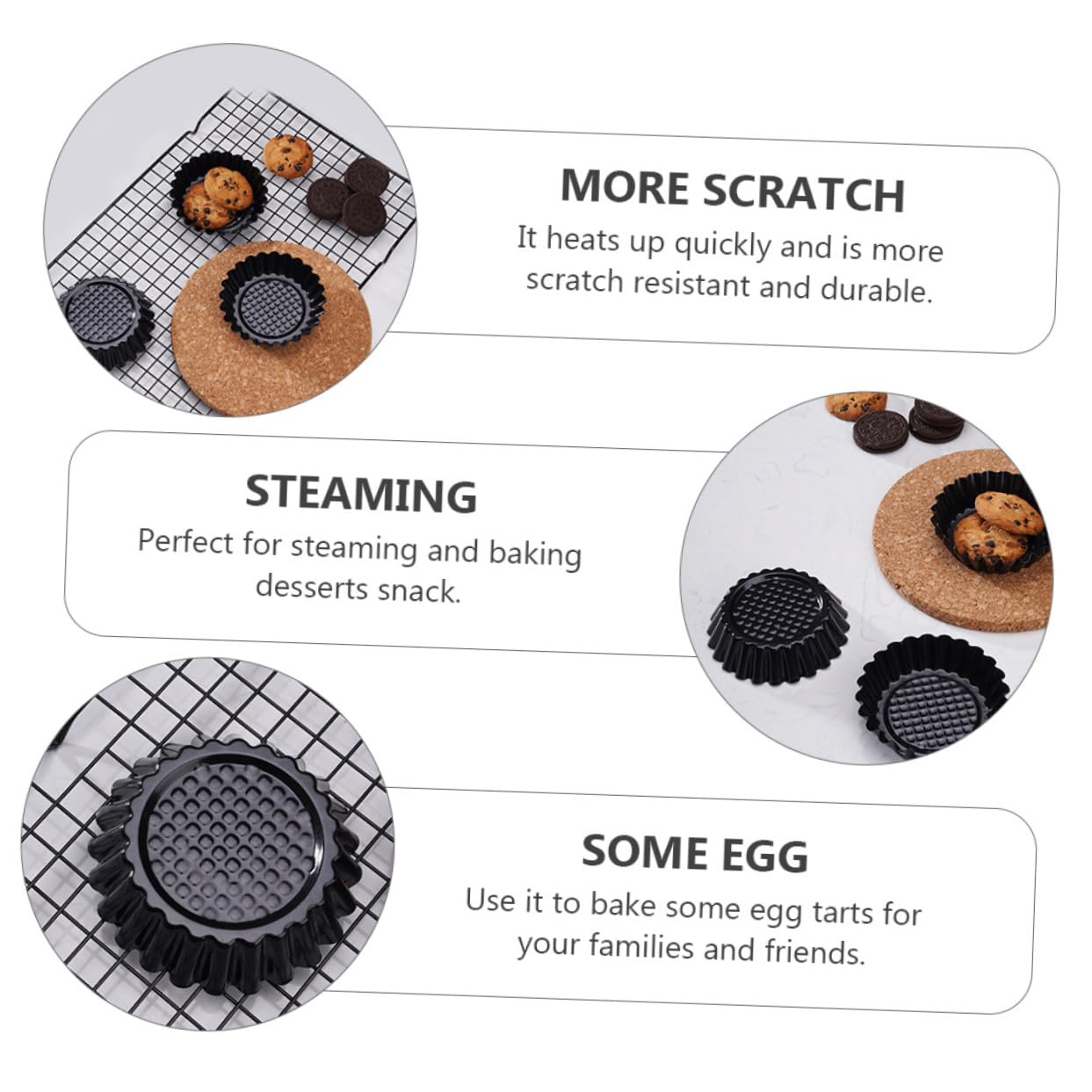 ULTECHNOVO Molde para Tartaletas de Huevo de 12 Piezas en Acero al Carbono | Negro, Antiadherente y Resistente a Rayaduras, Calienta Rápido, para Repostería DIY y Snack