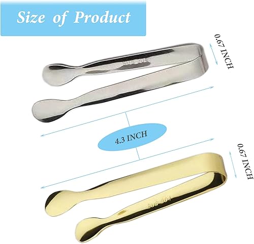 Miniatura 9 de Sunenlyst - 6 pinzas de hielo para azúcar, de acero inoxidable de 4.25 pulgadas, pequeñas pinzas de cocina para aperitivos, fiestas de té