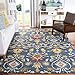 SAFAVIEH Blossom Collection Area Rug - 8' x 10', Navy & Multi, Handmade Wool, Ideal for High Traffic Areas in Living Room, Bedroom (BLM402A)
