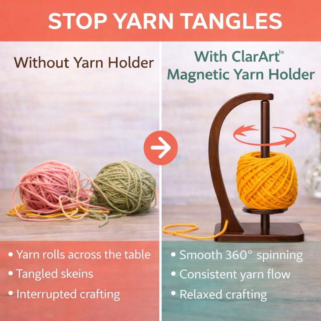 ClarArti - Magnetic Yarn Holder Spinner for Crocheting & Knitting – Wooden Yarn Ball Holder – 360° Smooth Yarn Flow – Holds 2 Yarn Balls up to 500g – Alternative to Yarn Swift & Yarn Winder