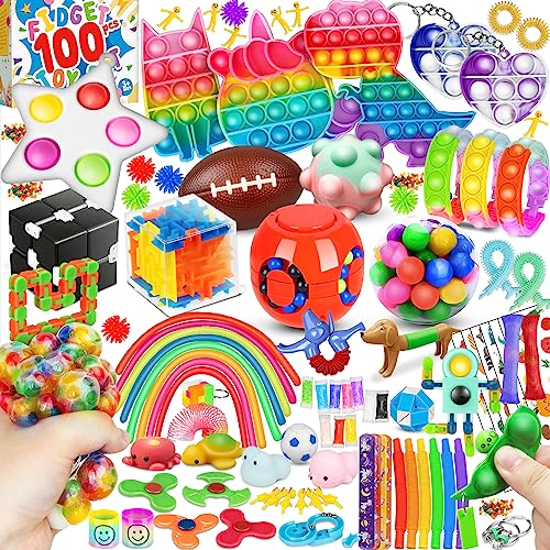 (100 Pcs) Fidget Toys Pack, Party Favors Carnival Treasure Classroom Prizes Small Mini Bulk Sensory Figit Toys Set For Boys Girls Kids Adults, Stress Relief & Anxiety Relief Tools Autistic Adhd Toys #TOP10