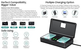 NB-13L Battery(2 Pack) and Charger(2CH) Set,Camera Accessories for Canon G9X,G5X,G1X G7X Mark II/III,SX620/SX720/SX730/SX740 HS, EOS M10/M100/M6,Replacement Rechargeable Lithium Ion Batteries Case