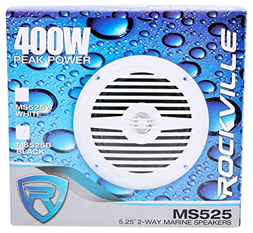 Image of Rockville MS525B Pairs 5.25 inch 2-Way 400W Peak /200W RMS 4-Ohm Waterproof Marine Boat Speakers, Polypropylene Cone, Anti-UV ABS Grill, Black Finish, 2-Piece