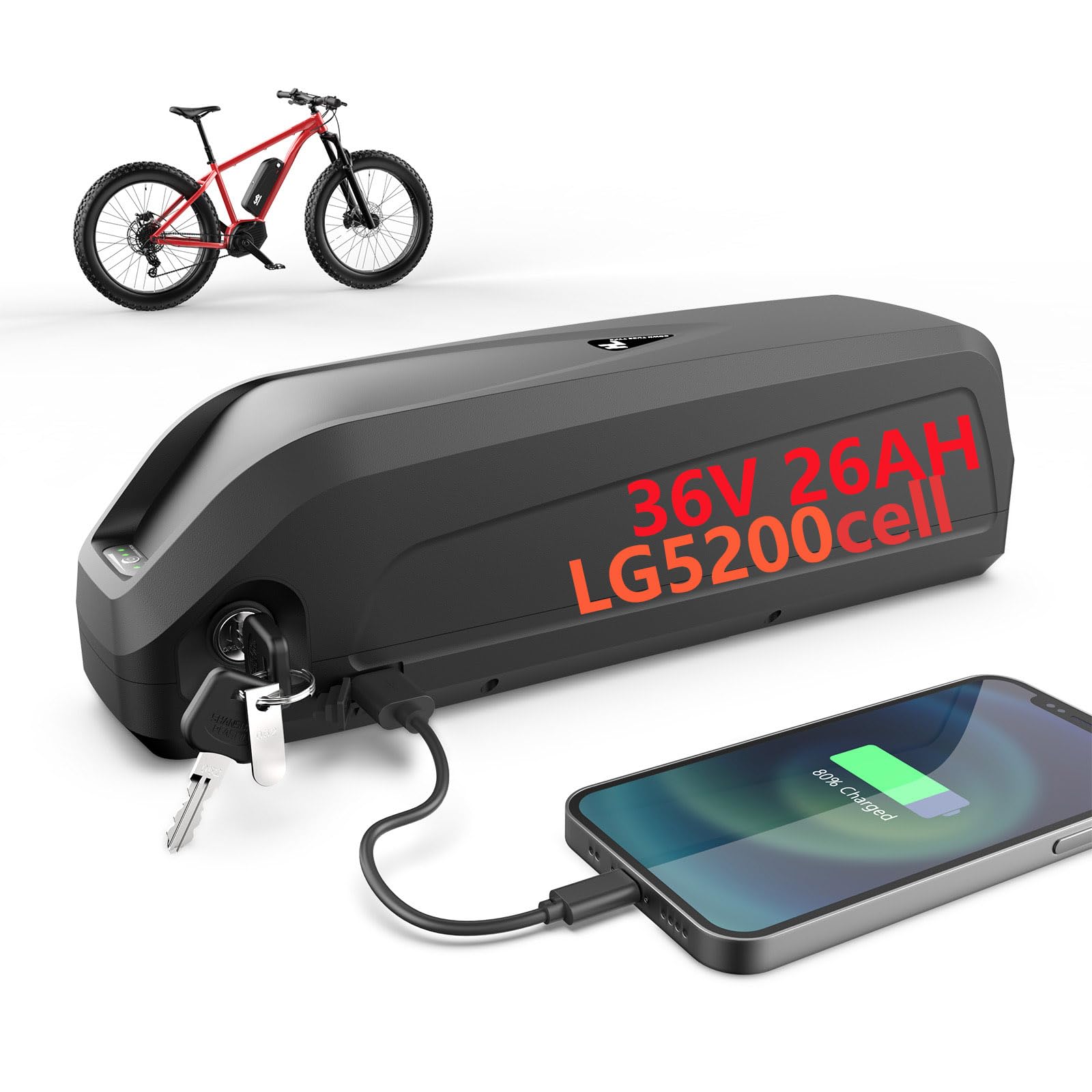 (UK Warehouse) Ebike battery 36V 26AH(LG-cell) Long Range Lithium electric bike battery for Max 36V 700W 500W 250W Motor, ba-fang Ebike conversion kit