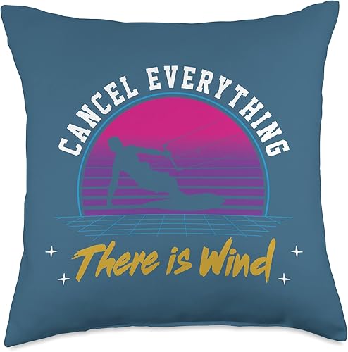 Kitesurf Kiteboarding Kiteboarder Kiteboard Lover Retro 80s Kitesurfing Lover Cancel Everything There is Wind Throw Pillow, 18 x 18 pulgadas,