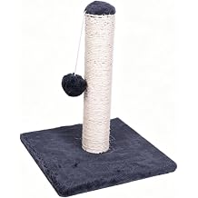 Jiupety Cat Scratching Post, Natural Sisal Rope Scratcher with Hanging Plush Ball Toy, Grey Fluffy Base, Interactive Kitten Toy for Indoor Cats