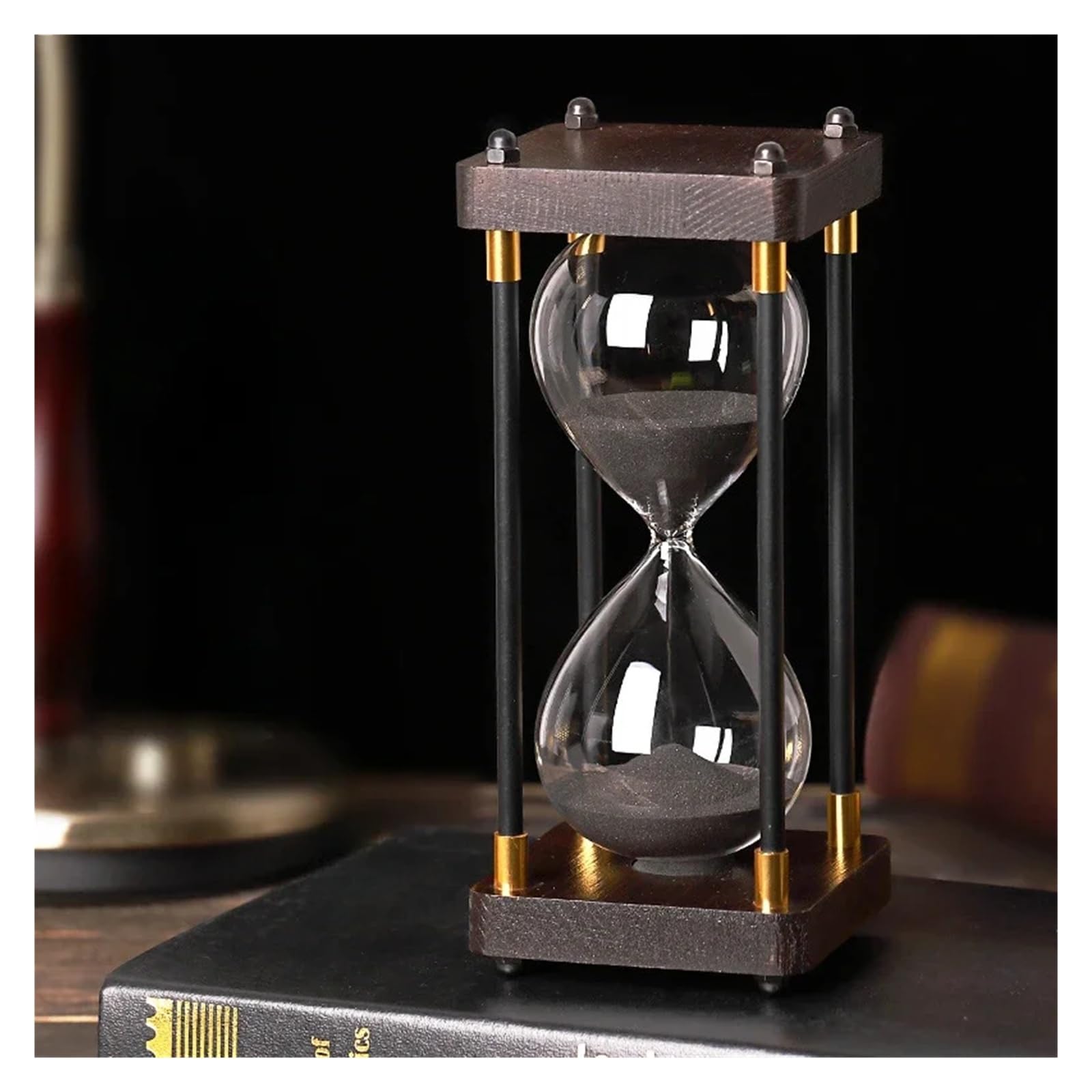 Reloj de arena de madera de doble intervalo – Reloj creativo de escritorio de 30 y 60 minutos para decoración de oficina en casa, sala de estudio y sala de estar (negro, 60 minutos)
