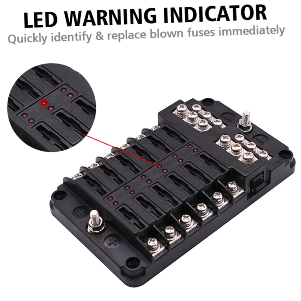 Universal 12 Way Fuse Box with Indicator Light Waterproof Car Fuse Holder for Automotive Circuit Compatible with RV Bus and Boat Wiring