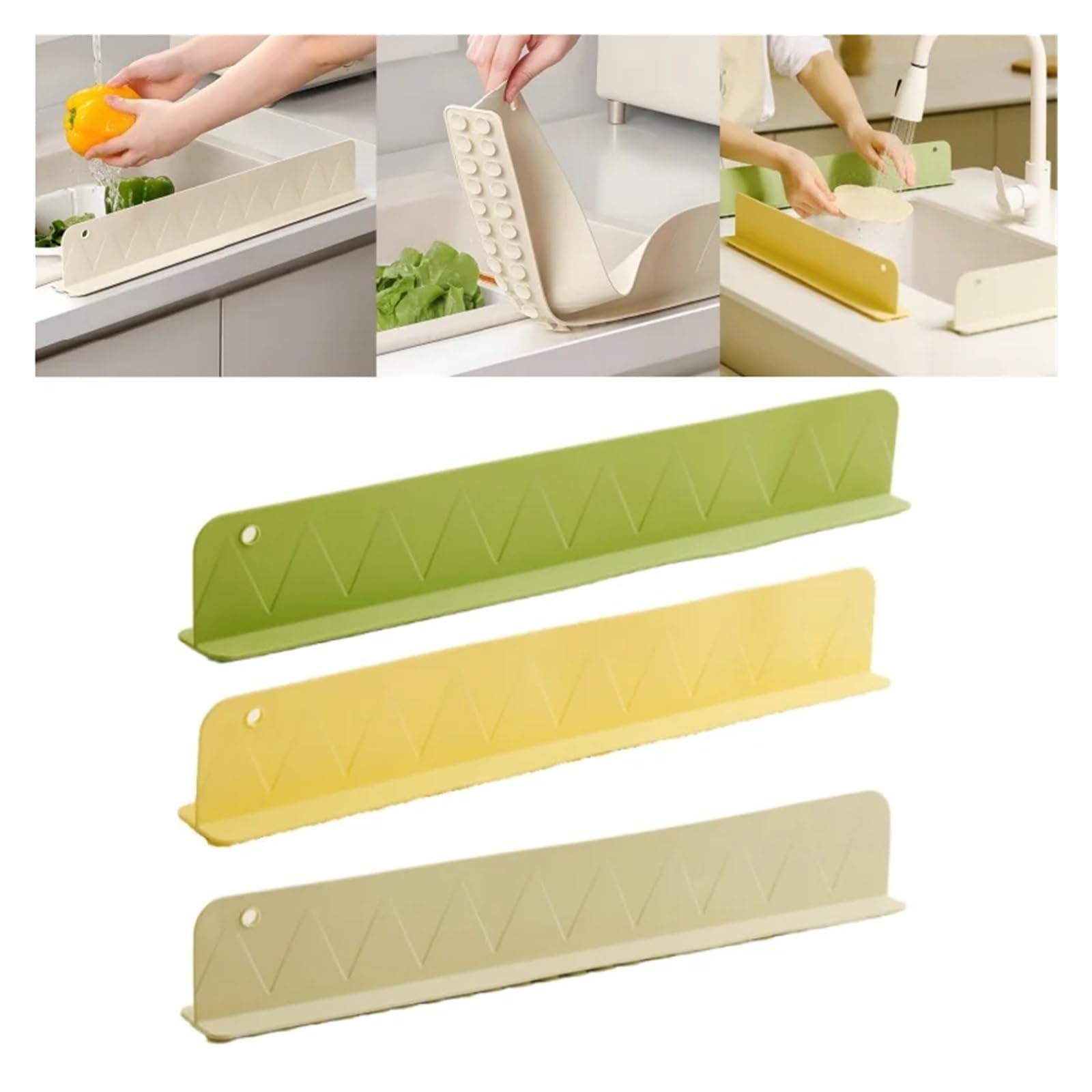 IRFHDCX Sink Splash Guard Flexible Silicone Sink Dam Suction Mounted Kitchen Splash Protector Dish Rack Drying Mat(Yellow-3PCS)