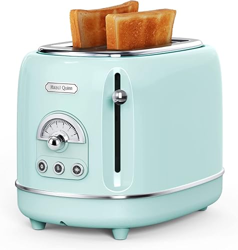 Hazel Quinn Tostadora retro de 2 rebanadas, 6 niveles de bronceado, 3 funciones descongelarrecalentarcancelar, bandeja extraíble para migas fácil de