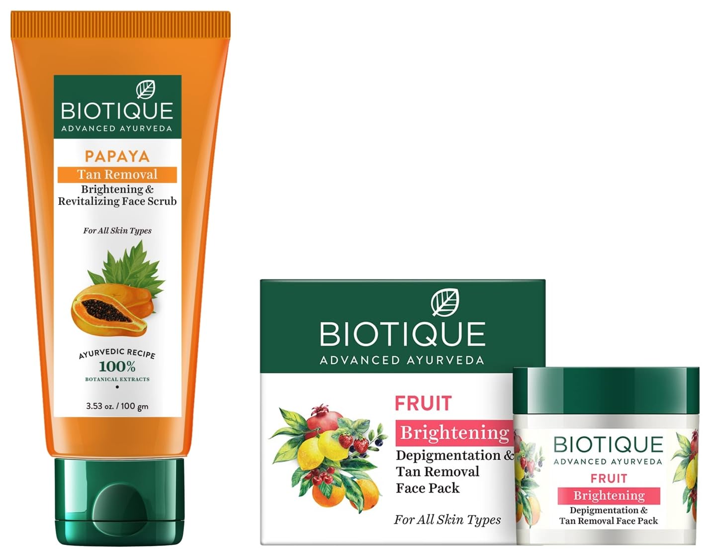 Pack Visage BIOTIQUE Bio Fruit Blanchissant Et Dépigmentant - 100g, Ingrédients Naturels