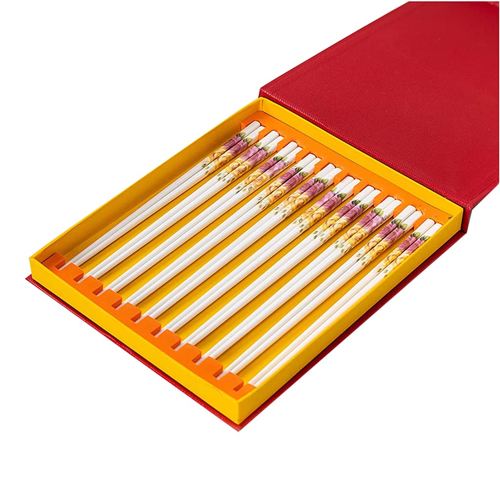 ZHOUXIAO Chopsticks De Porcelana Conjunto De Regalo con Estuche, 10 Pares De Sushi Japonés Reutilizables Reutilizables Caja De Regalo, Luxury Premium Chinese Chopsticks Bone A