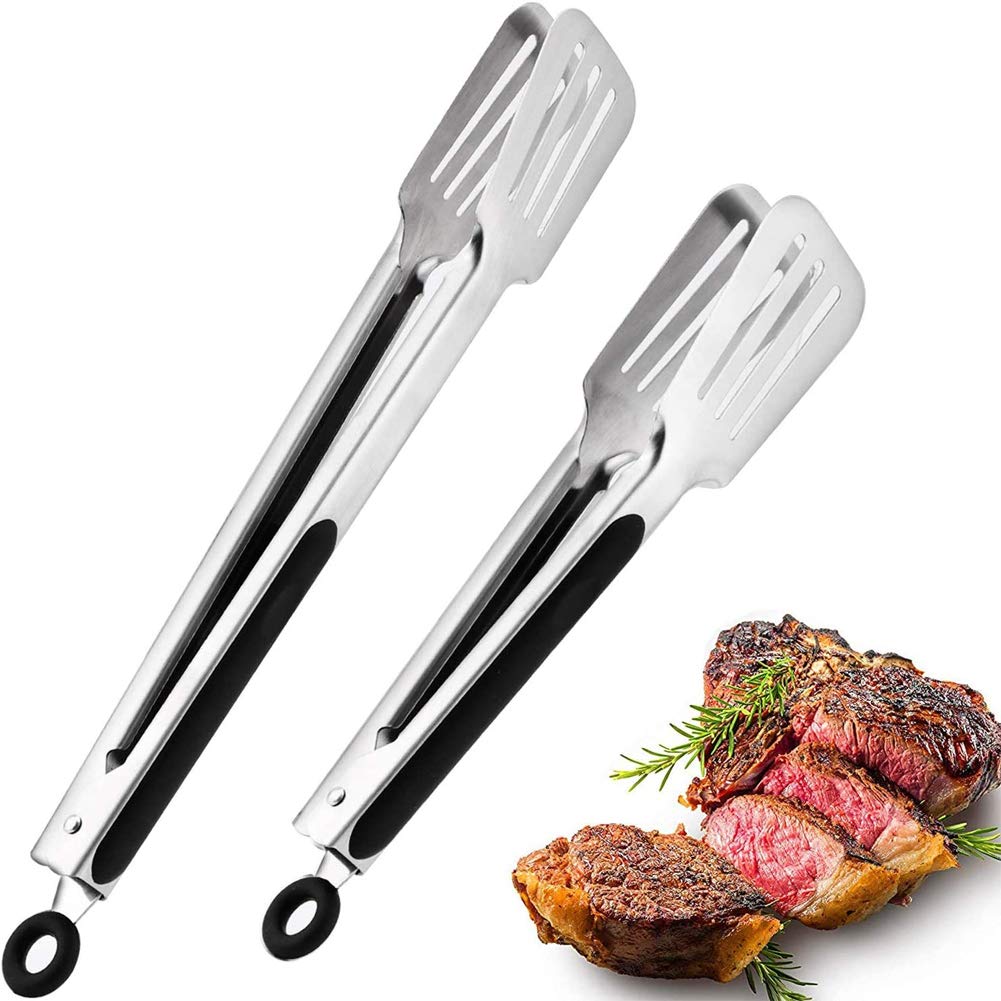 Pinzas de cocina, paquete de 2 (22,9 cm y 30,5 cm), pinzas de cocina de acero inoxidable premium con agarre de silicona libre de BPA, práctico utensilio para servir, barbacoa, buffet