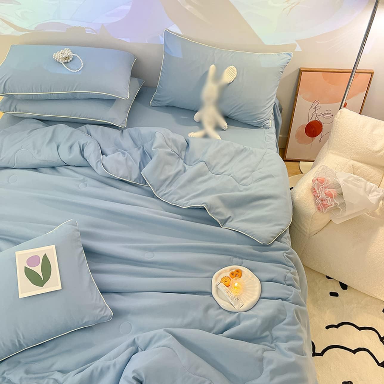 Quilt blanket for children, single, plain skin blanket, 3-piece skin blanket, skin blanket, comfortable to the touch, 4-piece skin blanket, color 5, cool blanket, cute, Korean style, skin blanket, fo