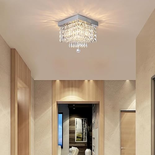 Miniatura 11 de Mini Crystal Chandelier Modern Chandelier Gold Crystal Ceiling Flush Mount Light Fixture Chandelier 8" x 7.4" Round Hanging Pendant Lamp for Dining