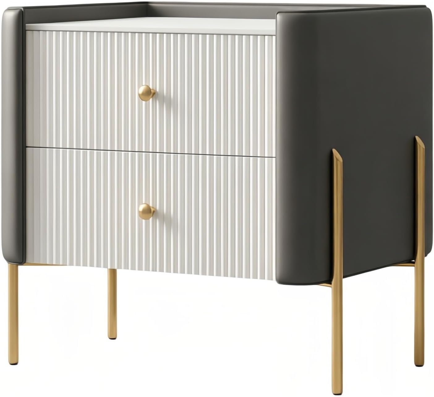 Bed Side Table Nightstand Two Drawers Metal Legs Stone Top Raised Rim for Bedroom Storage Night Stand(White,Large)