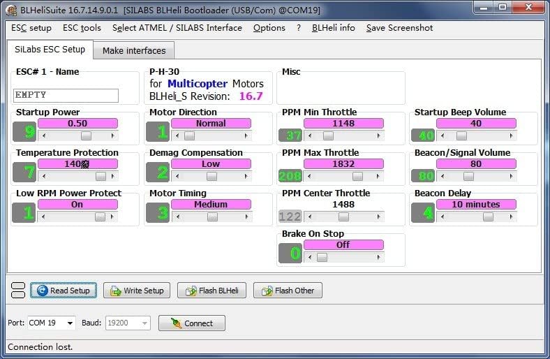 BLHeliSuite 16.7.14.9.0.1 software interface